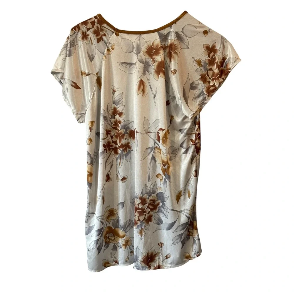 B.B. Fashion Lingerie Vintage Floral Nightgown Small White Brown Satin Sleepwear